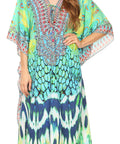 Sakkas Georgettina Flowy Rhinestone V Neck Long Caftan Dress/Cover Up
