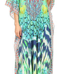 Sakkas Georgettina Flowy Rhinestone V Neck Long Caftan Dress/Cover Up