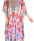 Sakkas Georgettina Flowy Rhinestone V Neck Long Caftan Dress/Cover Up