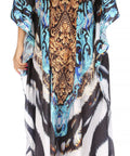 Sakkas Georgettina Flowy Rhinestone V Neck Long Caftan Dress/Cover Up