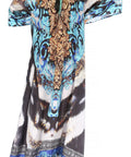 Sakkas Georgettina Flowy Rhinestone V Neck Long Caftan Dress/Cover Up