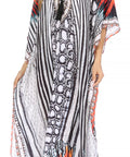 Sakkas Georgettina Flowy Rhinestone V Neck Long Caftan Dress/Cover Up