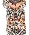 Sakkas Georgettina Flowy Rhinestone V Neck Long Caftan Dress/Cover Up