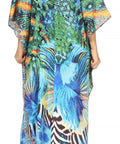 Sakkas Georgettina Flowy Rhinestone V Neck Long Caftan Dress/Cover Up