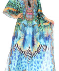 Sakkas Georgettina Flowy Rhinestone V Neck Long Caftan Dress/Cover Up