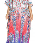 Sakkas Georgettina Flowy Rhinestone V Neck Long Caftan Dress/Cover Up