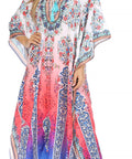 Sakkas Georgettina Flowy Rhinestone V Neck Long Caftan Dress/Cover Up