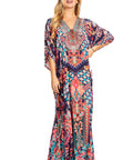Sakkas Georgettina 2025 Flowy Rhinestone V Neck Long Caftan Dress / Cover Up