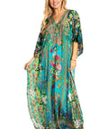 Sakkas Georgettina 2025 Flowy Rhinestone V Neck Long Caftan Dress / Cover Up