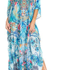 Sakkas Georgettina 2025 Flowy Rhinestone V Neck Long Caftan Dress / Cover Up