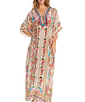 Sakkas Georgettina 2025 Flowy Rhinestone V Neck Long Caftan Dress / Cover Up