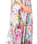 Sakkas Georgettina Flowy Rhinestone V Neck Long Caftan Dress/Cover Up