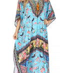 Sakkas Georgettina Flowy Rhinestone V Neck Long Caftan Dress/Cover Up