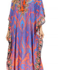 Sakkas Georgettina Flowy Rhinestone V Neck Long Caftan Dress/Cover Up