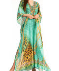 Sakkas Georgettina Flowy Rhinestone V Neck Long Caftan Dress/Cover Up