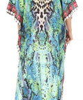 Sakkas Georgettina Flowy Rhinestone V Neck Long Caftan Dress/Cover Up