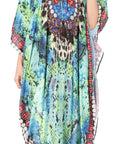 Sakkas Georgettina Flowy Rhinestone V Neck Long Caftan Dress/Cover Up