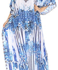 Sakkas Georgettina Flowy Rhinestone V Neck Long Caftan Dress/Cover Up