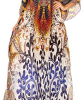Sakkas Georgettina Flowy Rhinestone V Neck Long Caftan Dress/Cover Up