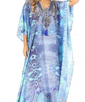 Sakkas Georgettina Flowy Rhinestone V Neck Long Caftan Dress/Cover Up