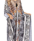 Sakkas Georgettina Flowy Rhinestone V Neck Long Caftan Dress/Cover Up