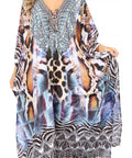 Sakkas Georgettina Flowy Rhinestone V Neck Long Caftan Dress/Cover Up