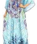 Sakkas Georgettina Flowy Rhinestone V Neck Long Caftan Dress/Cover Up