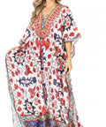 Sakkas Georgettina Flowy Rhinestone V Neck Long Caftan Dress/Cover Up