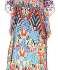 Sakkas Georgettina Flowy Rhinestone V Neck Long Caftan Dress/Cover Up