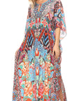 Sakkas Georgettina Flowy Rhinestone V Neck Long Caftan Dress/Cover Up