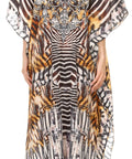Sakkas Georgettina Flowy Rhinestone V Neck Long Caftan Dress/Cover Up