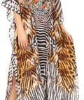 Sakkas Georgettina Flowy Rhinestone V Neck Long Caftan Dress/Cover Up