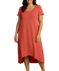 Women's Knit Wide Scoop Neck Short Sleeve Dress in A-line Asymmetrical Hem - Silverts 5