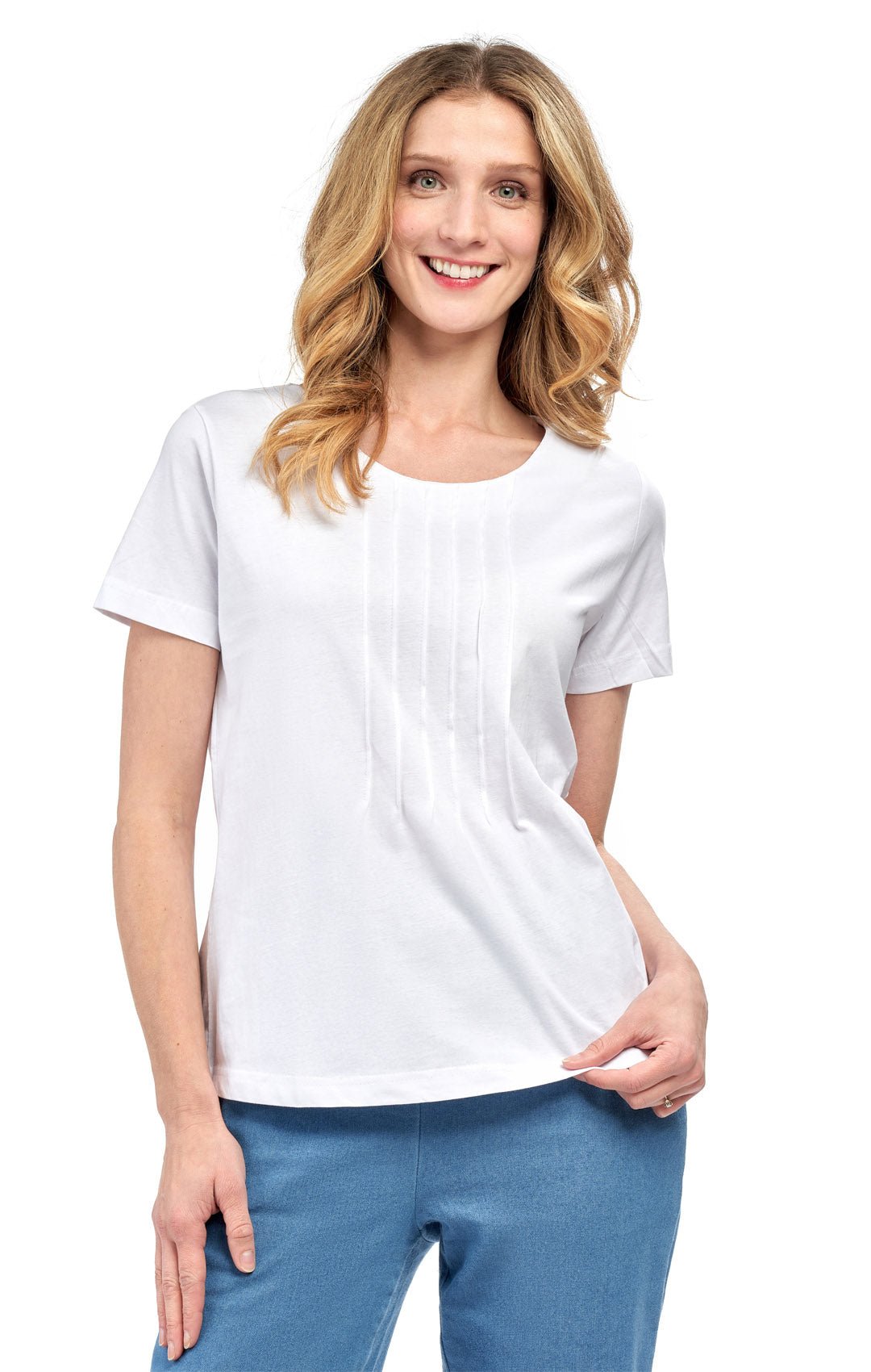 Women's Short Sleeve Cotton Knit T-shirt in Pintuck Style - Silverts 26