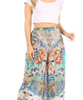 Sakkas Anie Women's Boho Casual Flowy Flare Palazzo Wide Leg Pants Floral Print