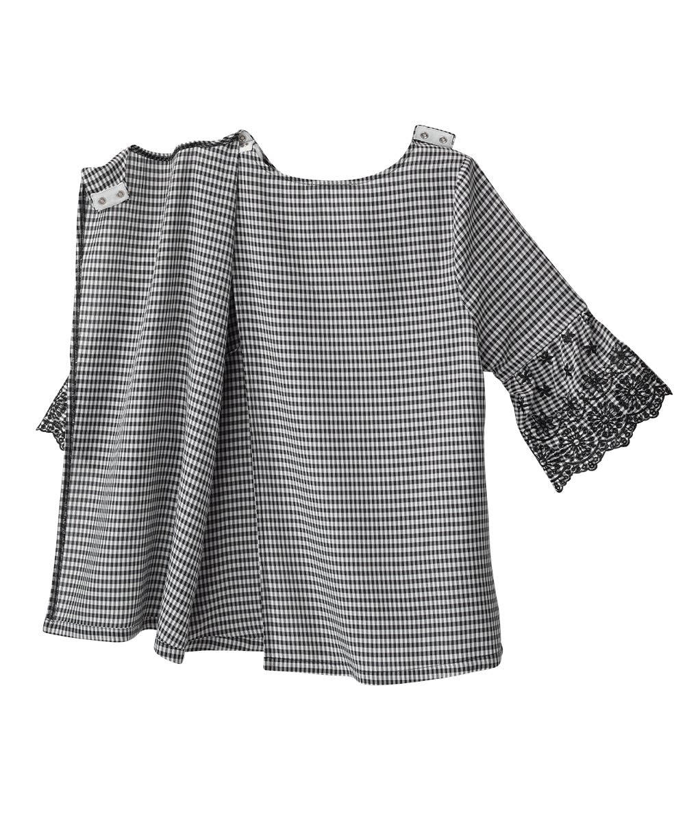 Women’s Open Back Top with Embroidered Bell Sleeves