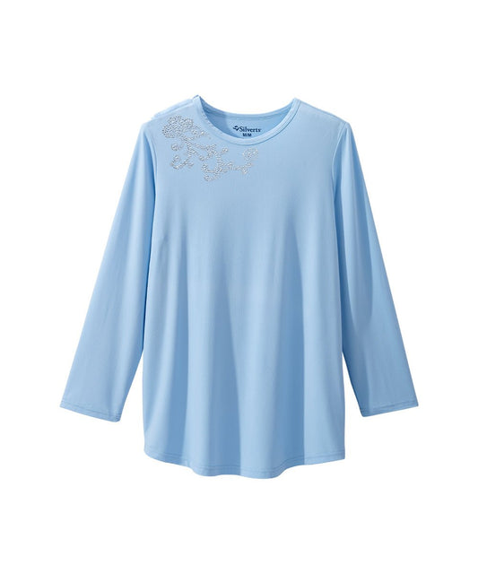Women's Open Back Embellished Long Sleeve Top - Silverts 2
