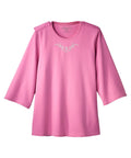 Women's Open Back 3/4 Length Sleeve Top with Embroidery - Silverts 46