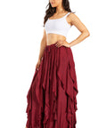 Sakkas Nova Womens Bohemian Stonewashed Rayon Asymmetrical Hem Maxi Swing Skirt