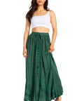 Sakkas Ahaana Women Renaissance Boho Rayon Maxi Embroidered Paneled Summer Skirt