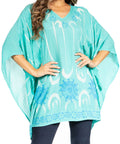 Sakkas Adalwin Third Tie Dye Desert Sun Circle Ponch Tunic Top Blouse W/Embroidery
