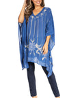 Sakkas Adalwin Third Tie Dye Desert Sun Circle Ponch Tunic Top Blouse W/Embroidery