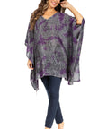 Sakkas Adalwin Third Tie Dye Desert Sun Circle Ponch Tunic Top Blouse W/Embroidery