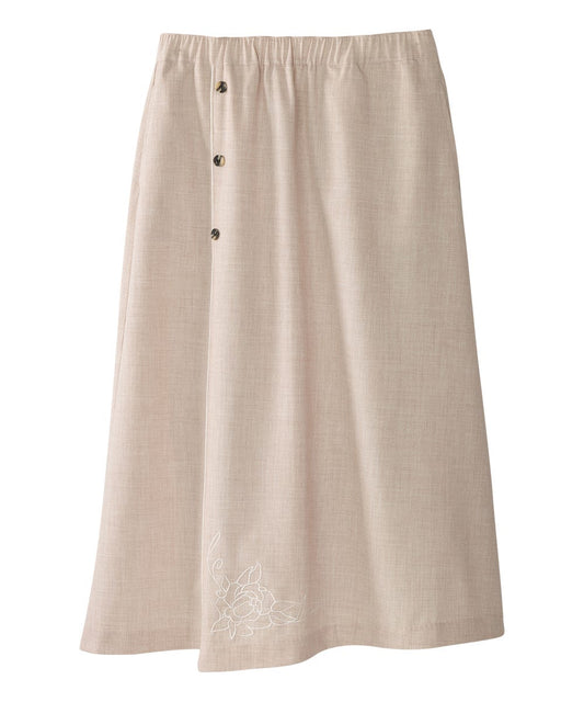Women's Adaptive Open Back Embroidered Linen Skirt