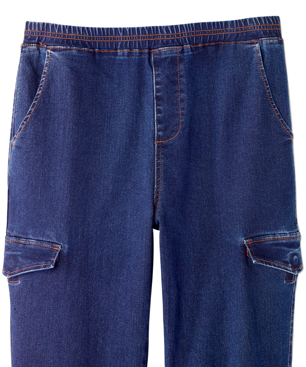 Men's Self Dressing Pull-on Jeans with Cargo Pockets