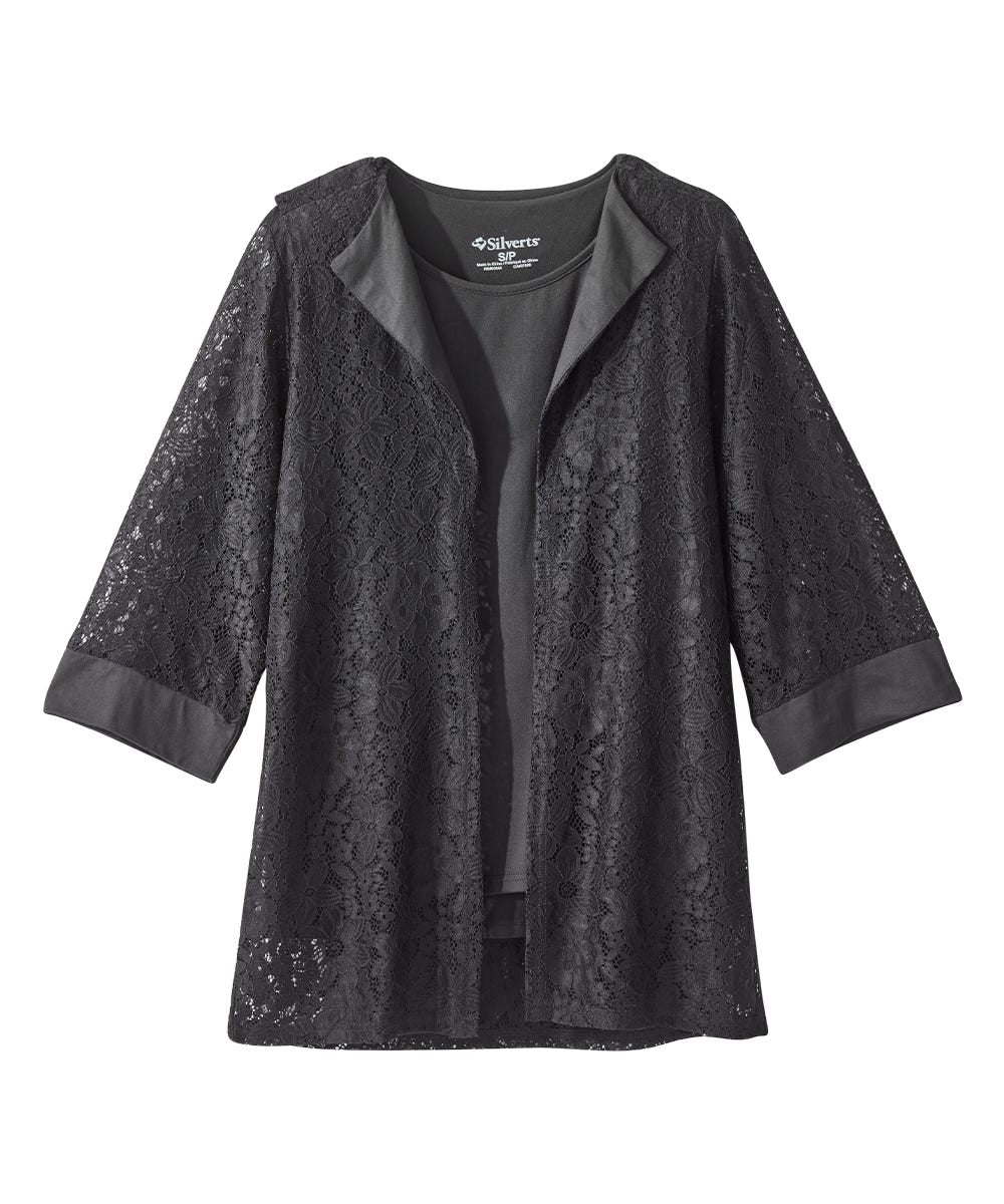 Women's Open Back Lace Blazer Twofer Top