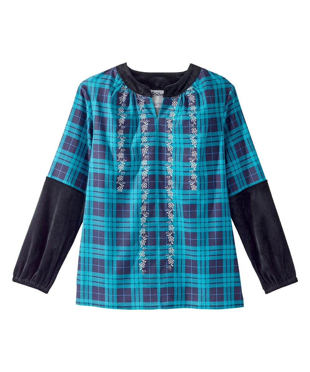 Women's Open Back Embroidered Long Sleeve Blouse