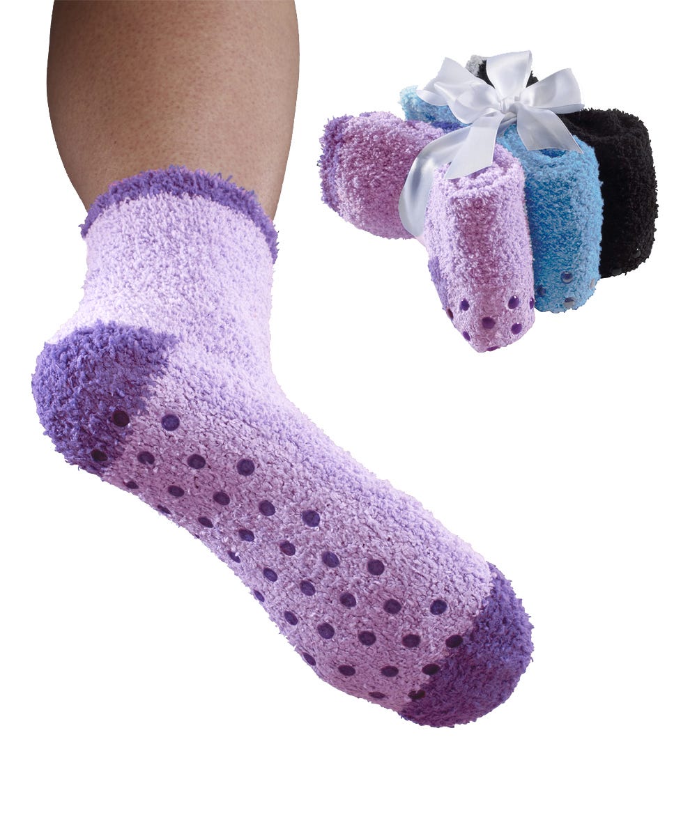 Women's Skid Resistant Slipper Grip Socks (3-Pack)