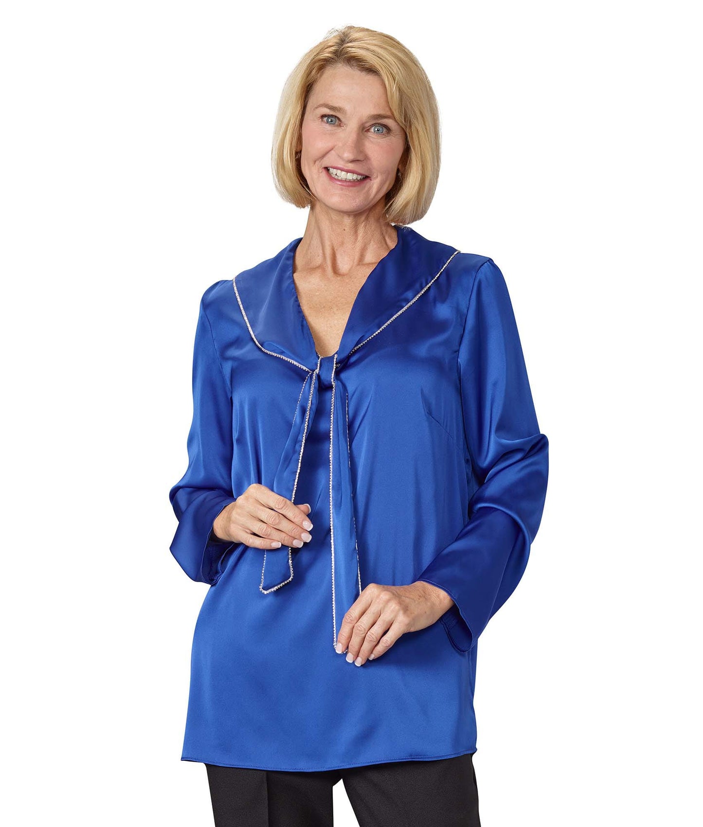 Women's Open Back Tie Front Scarf Blouse