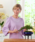 Women's Open Back 3/4 Length Sleeve Top with Embroidery - Silverts 1